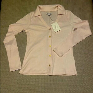 💥NWT Free Assembly Open V-Neck Collared Cardigan, Pink, S,